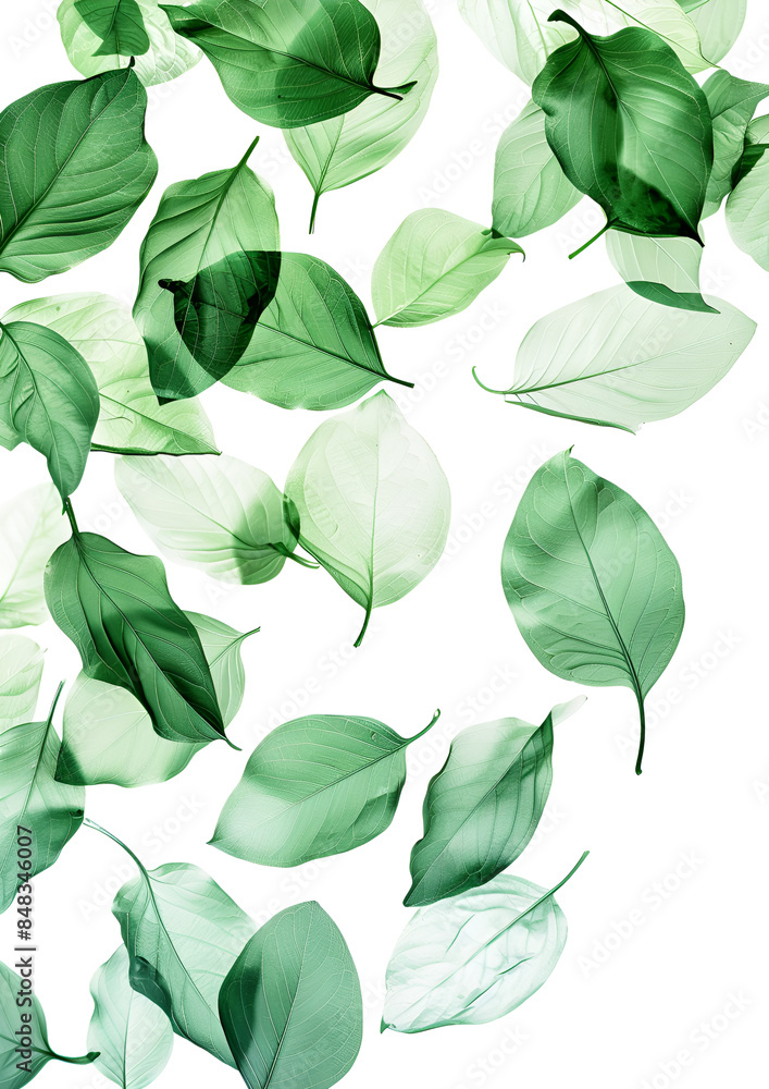 Fresh flying green transparent structure leaves isolated on white Fresh flying green transparent structure leaves isolated on white