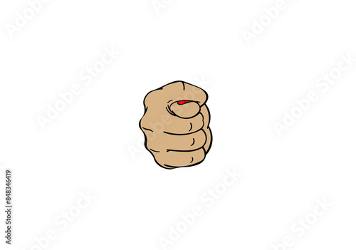 Vector illustration, obscene gesture, thumb sandwiched between two fingers.