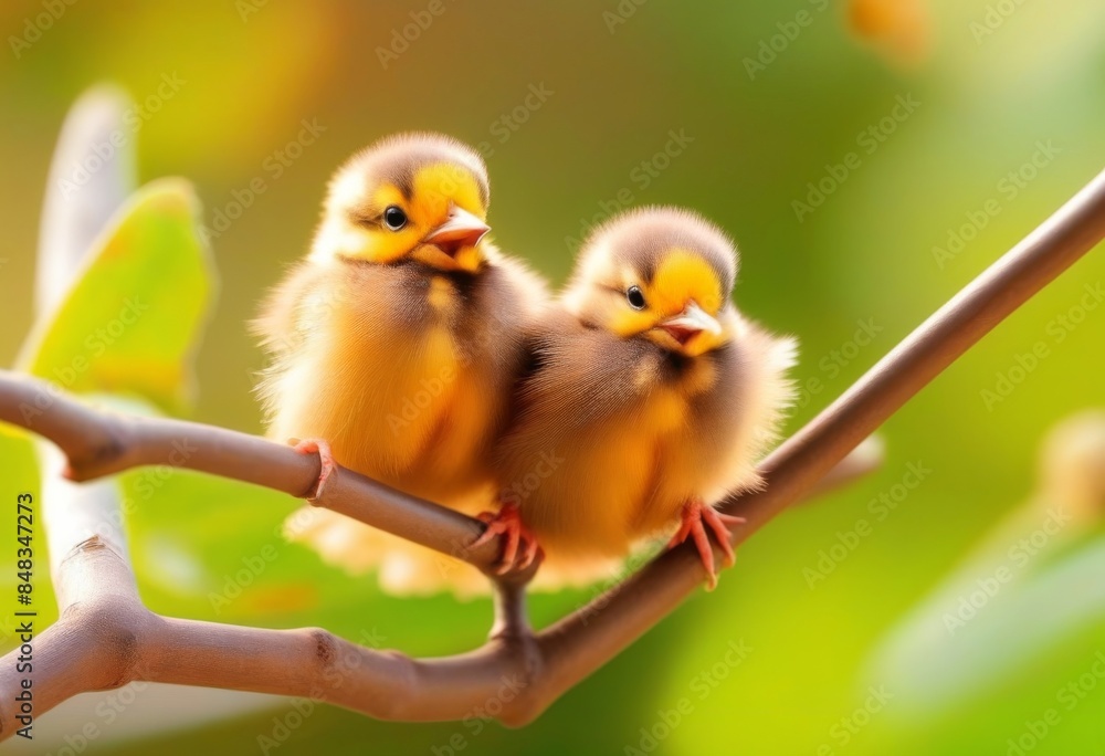 A group of small baby birds playing together in a nest A group of small baby birds playing together in a nest