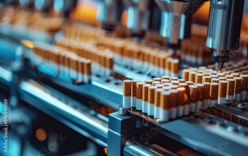 Cigarette manufacturing machine producing cigarettes in a tobacco factory