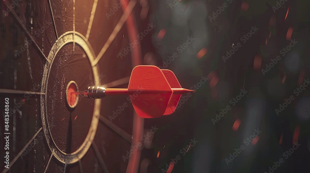 an arrow meets its mark on the bullseye, accentuated by subtle lighting against a dark backdrop, reflecting the textures of success. an arrow meets its mark on the bullseye, accentuated by subtle lighting against a dark backdrop, reflecting the textures of success.