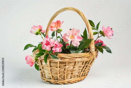  "Elegant Basket with Flower on White Background: Minimalist Floral Arrangement" © FU