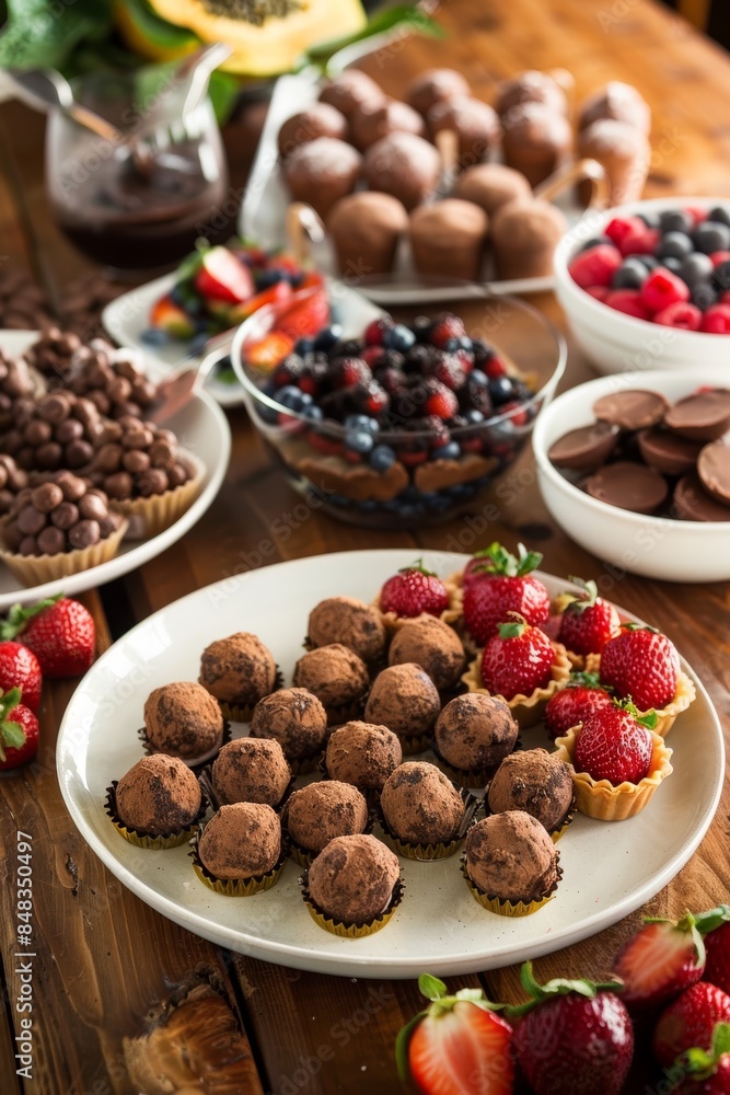 Raw Food Dessert Table with Chocolate Truffles, Fruit Tarts, and Energy Balls for Gourmet Events Raw Food Dessert Table with Chocolate Truffles, Fruit Tarts, and Energy Balls for Gourmet Events