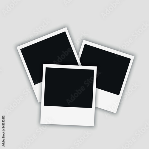 Polaroid photo frame template. Stack of blank polaroid photos. Vector illustration