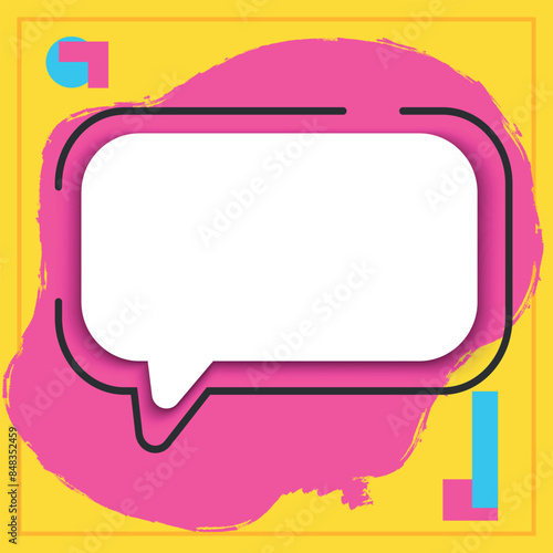 Blank quote frame template. Empty speech bubble with space for text. Bright colorful shapes. Vector illustration photo