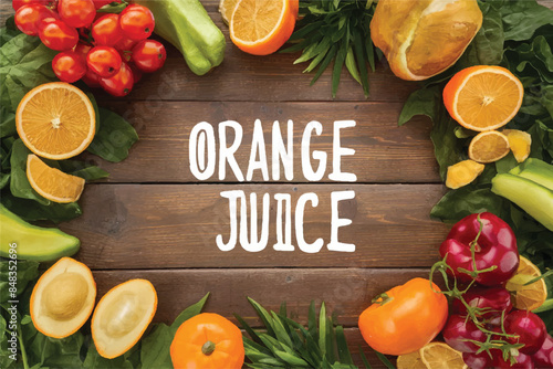 Fresh orange juice in glass beaker, slices of sliced oranges and basket on background of spring green nature with sunbeams. Vitamins and fruits. Healthy lifestyle. Spring background with orange juic