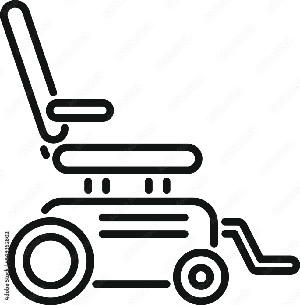 Simple line icon of an electric wheelchair, representing mobility assistance and independence for people with disabilities Simple line icon of an electric wheelchair, representing mobility assistance and independence for people with disabilities