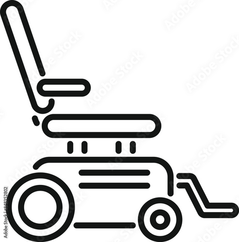 Simple line icon of an electric wheelchair, representing mobility assistance and independence for people with disabilities