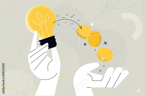 Business concept Vector illustration of startup, patent, from idea to realization, for web banner, social media banner, business presentation, marketing material. 