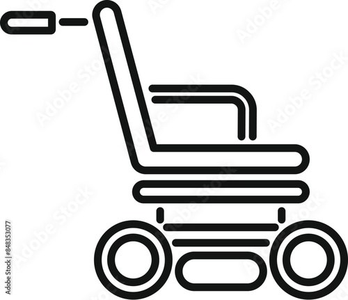 Black outline icon of an electric wheelchair, symbolizing accessibility and assistive technology