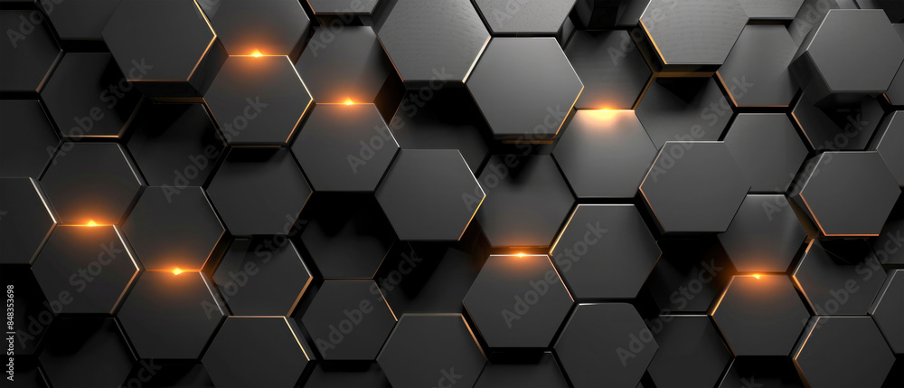 Abstract black luxurious digital geometric technology hexagon background 3d - Glowing black golden hexagonal 3d shape texture Abstract black luxurious digital geometric technology hexagon background 3d - Glowing black golden hexagonal 3d shape texture