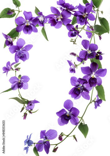 Fresh flying violet orchids and leaves isolated on white