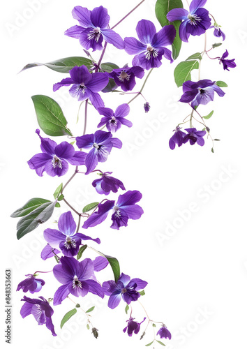 Fresh flying violet orchids and leaves isolated on white
