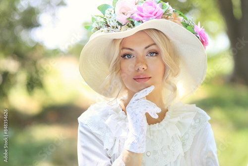 Elegant woman victorian or edwardian era nostalgic vintage style portrait