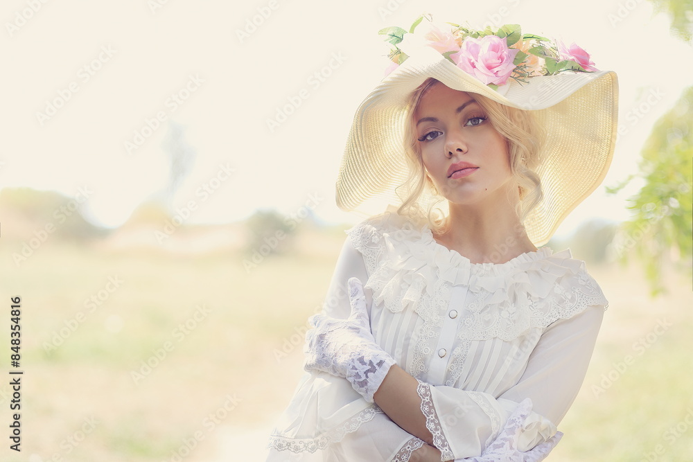 Fototapeta premium Elegant woman victorian or edwardian era nostalgic vintage style portrait