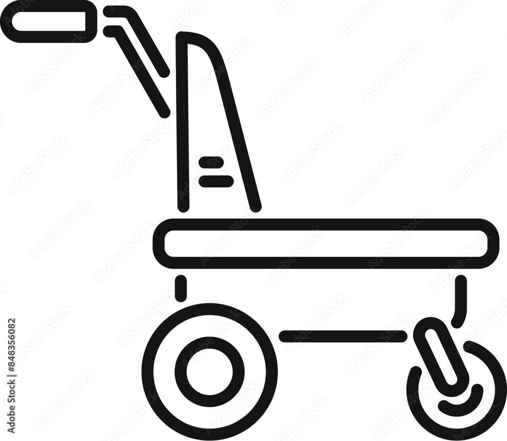 Garden trolley with one wheel icon, line style isolated on white background Garden trolley with one wheel icon, line style isolated on white background