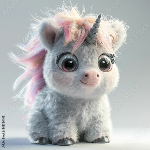 Fluffy little unicorn with big eyes