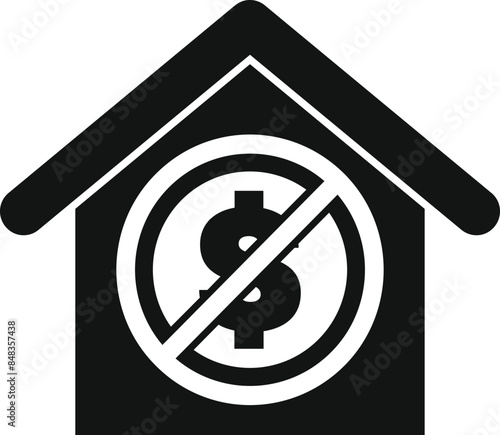 Black and white icon of a house with a dollar sign crossed out
