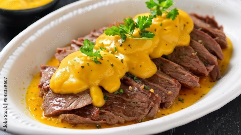 Beef tongue with sweet creamy mustard. Beef tongue with sweet creamy mustard.