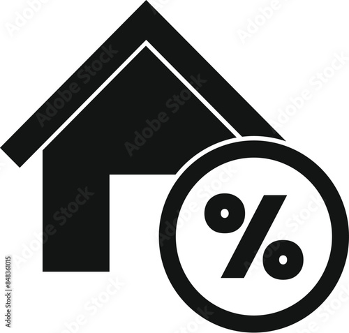 Simple black icon of a house with a percent symbol representing a low interest rate for a mortgage