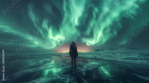 Paisaje nocturno con aurora boreal © JoanVtGarcia
