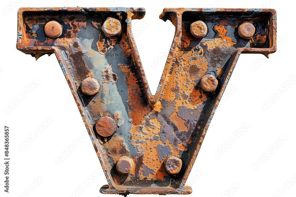 A rusted metal letter v on a white background A rusted metal letter v on a white background