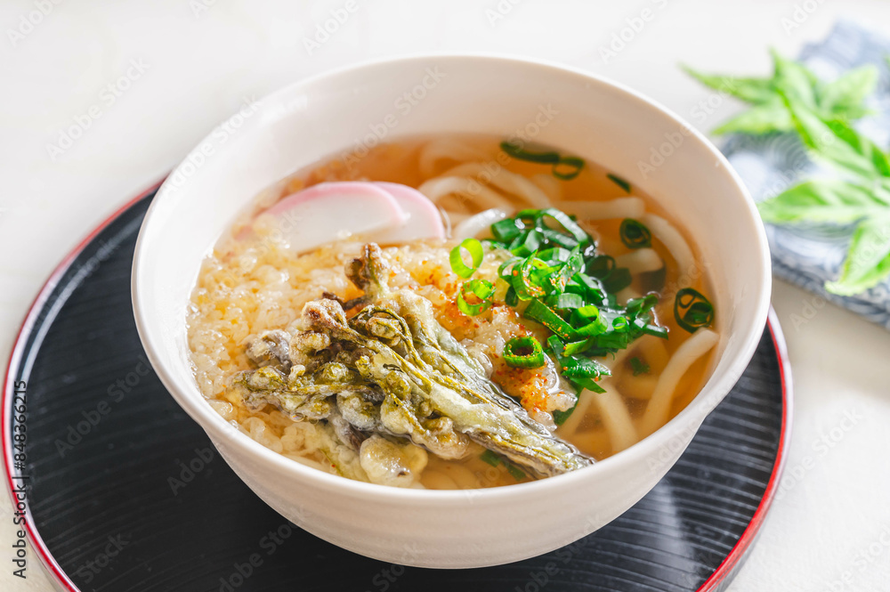 レンジ加熱で山菜うどん