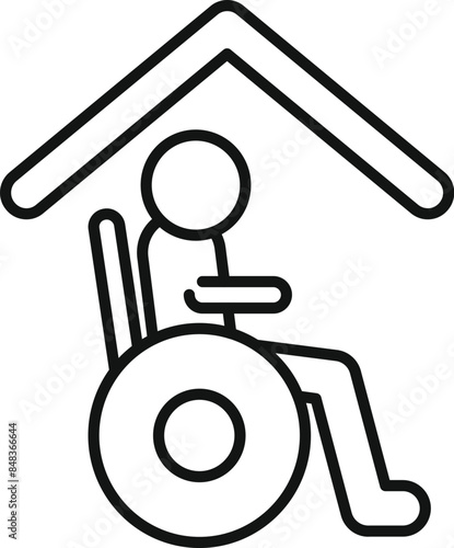 Line drawing of a person using a wheelchair sitting in a house