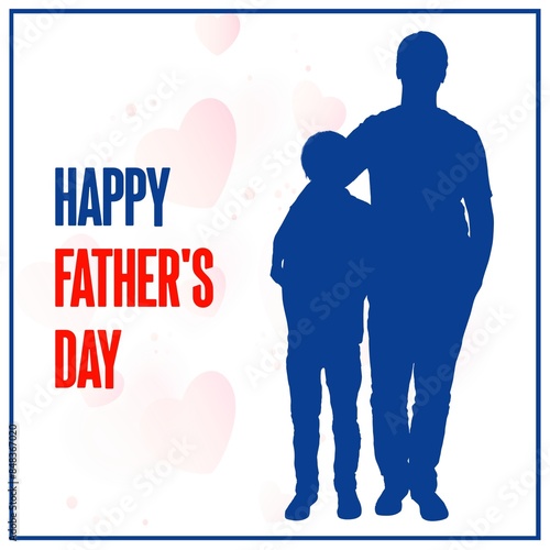 Happy Father's Day - Silhouette of Father and Child with Heart Motifs