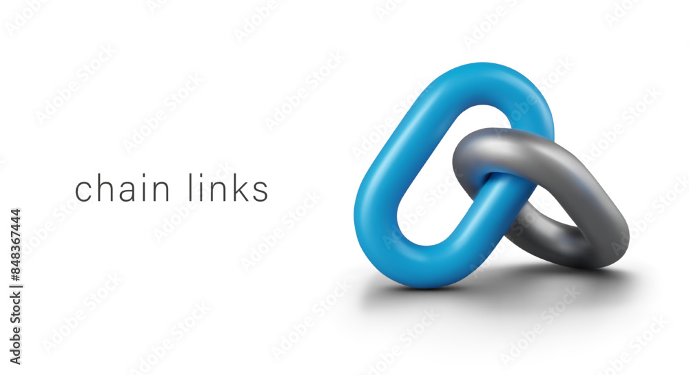 Blue and gray chain links. Vector realistic sign of communication, association Blue and gray chain links. Vector realistic sign of communication, association