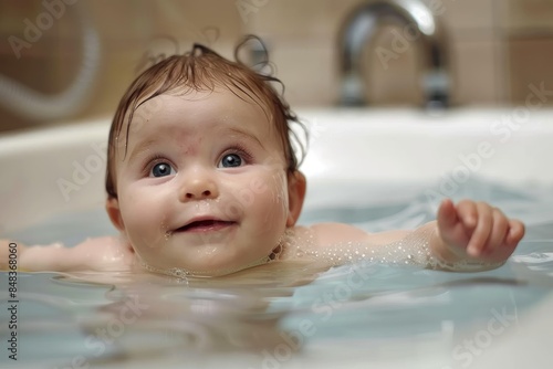Baby smiling in a bath