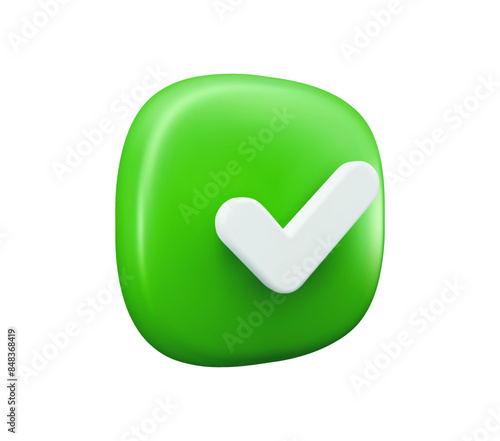 3D check icon, green tick mark for Ok or correct sign for checklist, vector checkmark button. 3D check mark or tick icon for done, Right or Yes and approved symbol in app with verified checkbox