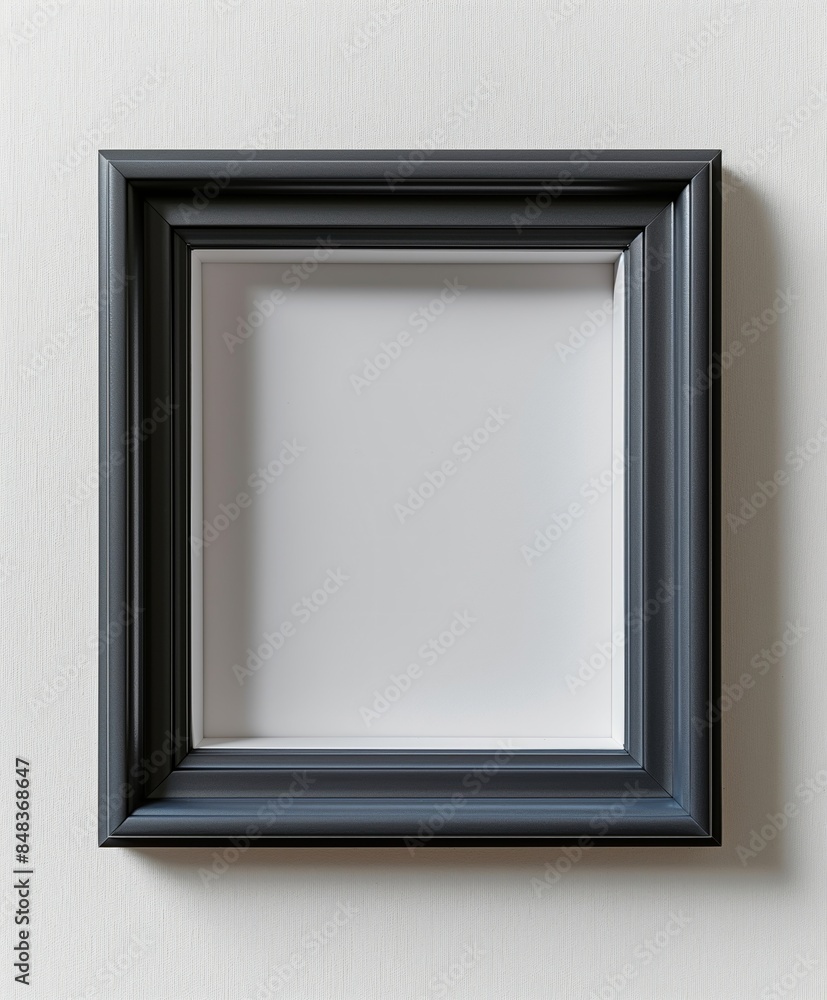 Empty black picture frame on a white wall. Minimalist interior decor template. Home decor store banner. Empty black picture frame on a white wall. Minimalist interior decor template. Home decor store banner.