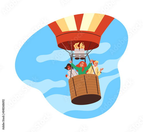 Hot air balloon flight scene in vector format. Close-up.