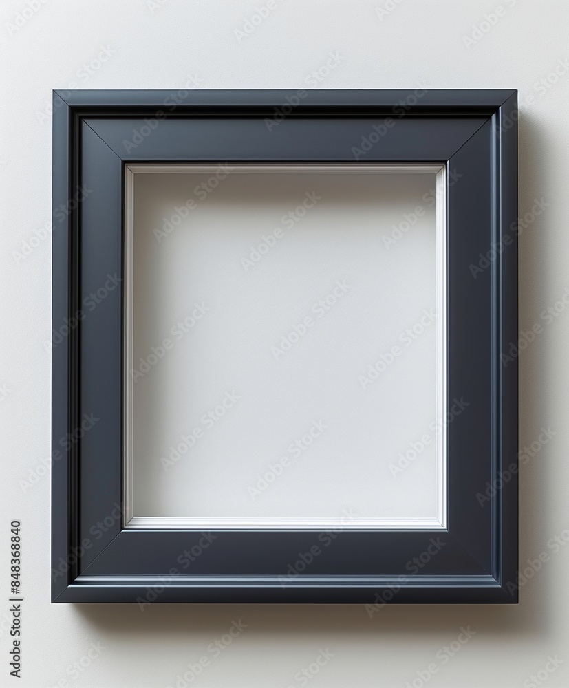 Empty black picture frame on a white wall. Minimalist interior decor template. Home decor store banner. Empty black picture frame on a white wall. Minimalist interior decor template. Home decor store banner.