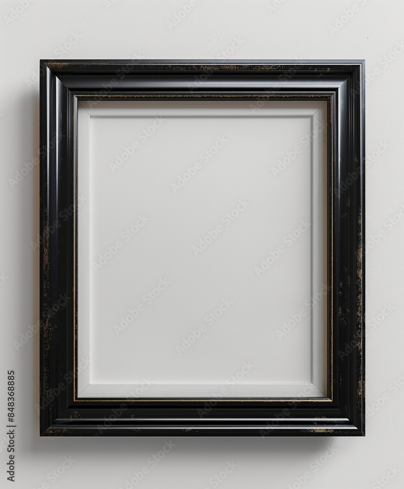 Empty black picture frame on a white wall. Minimalist interior decor template. Home decor store banner. Empty black picture frame on a white wall. Minimalist interior decor template. Home decor store banner.