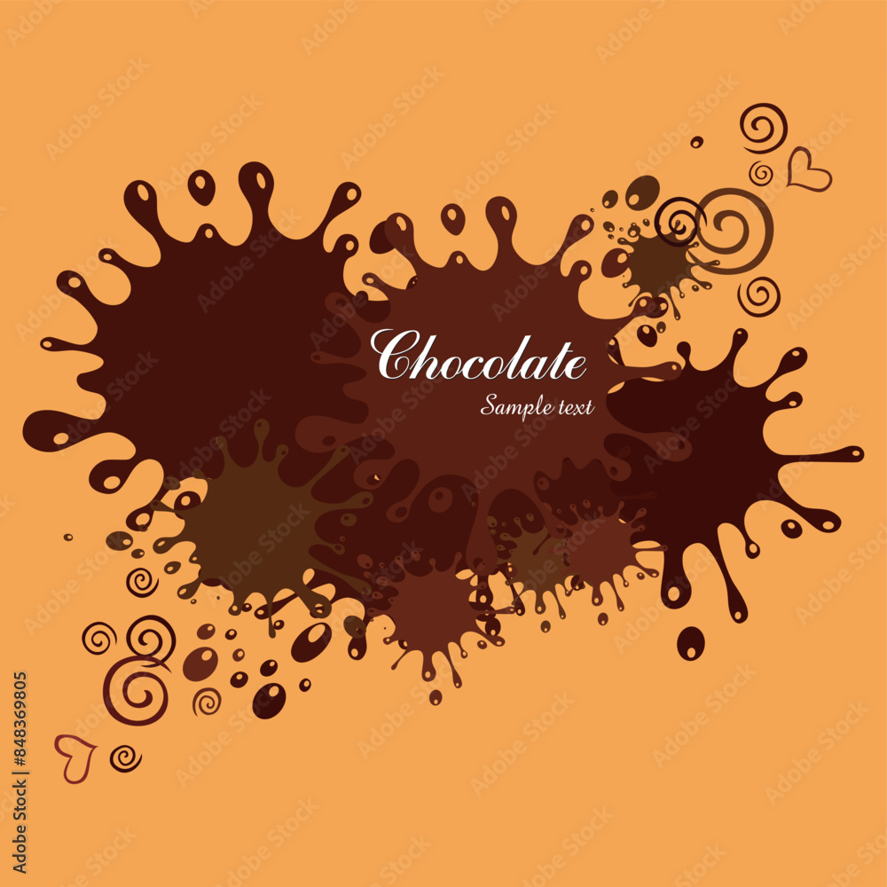 Obraz premium Chocolate background. Cream texture. Liquid chocolate close-up. Melted chocolate background. Splash. Appetizing liquid dessert. Background with Brown blot . Vector illustration