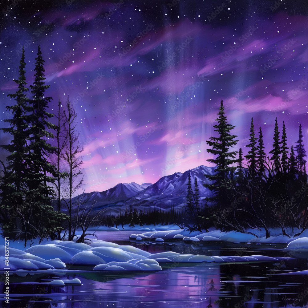 Marvelous Northern Lights Scene with Lavender and Blue Tones Marvelous Northern Lights Scene with Lavender and Blue Tones