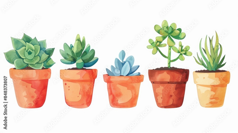 Fototapeta premium Illustration of potted succulents in a stylish icon design