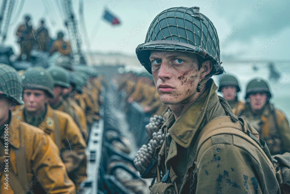 Fototapeta premium Allied Forces Enhance Soldier Deployment at Normandy with Improved Accessibility Measures