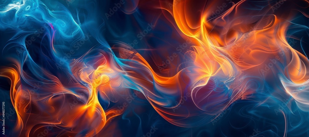A colorful,abstract painting of flames. The blue and orange colors create a sense of movement and energy. A colorful,abstract painting of flames. The blue and orange colors create a sense of movement and energy.