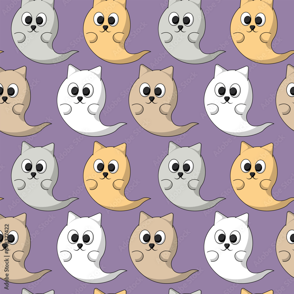 Obraz premium Seamless pattern with Cute cartoon Ghost Cat