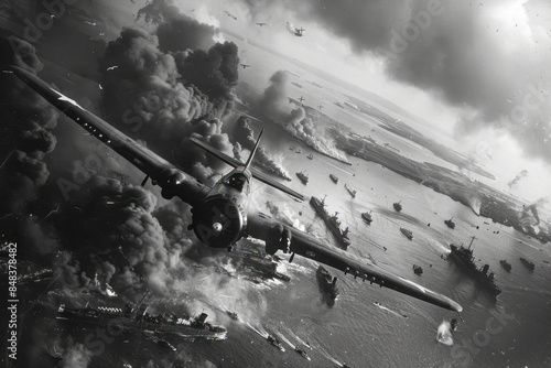 Pearl Harbor Attack: The Japanese Assault on American Ships during WWII photo