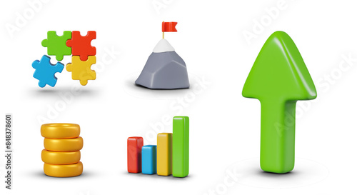 Collection of commercial icons. Templates for business services in 3D style