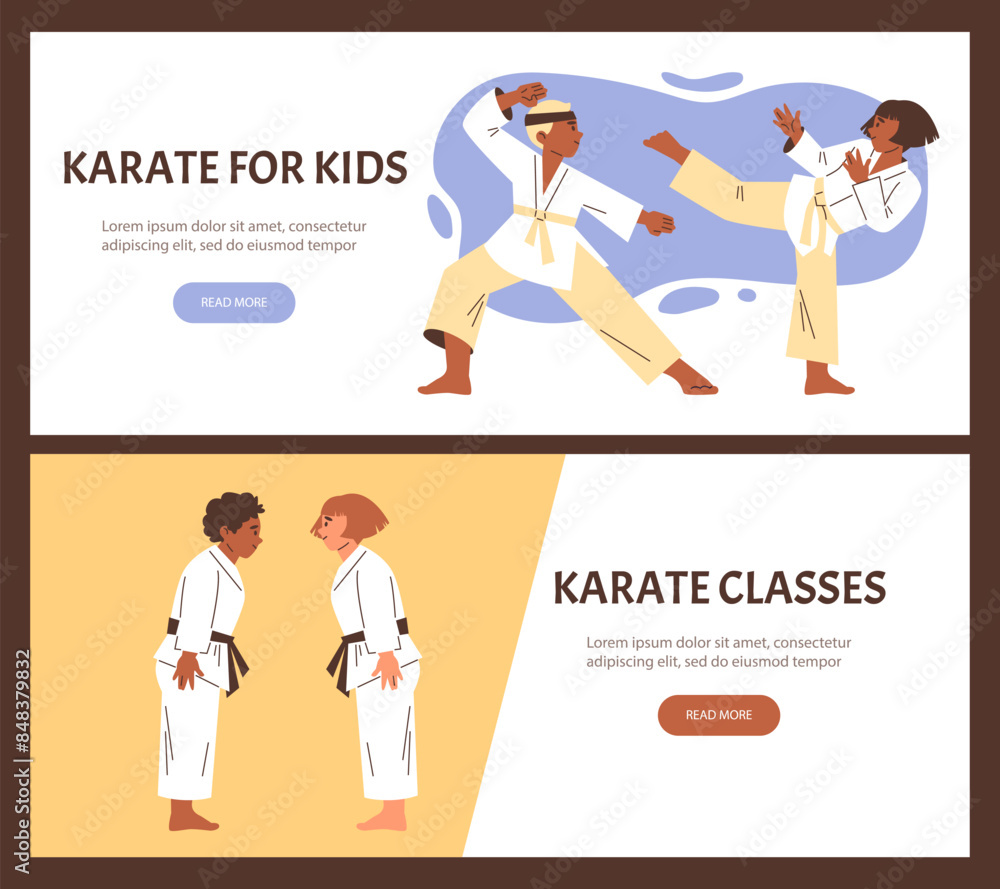 Set vector illustrations boys and girls in a pre-fight bow scene and in fighting poses Set vector illustrations boys and girls in a pre-fight bow scene and in fighting poses