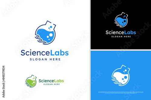 Vector science lab logo design, DNA illustration logo, science logo design template