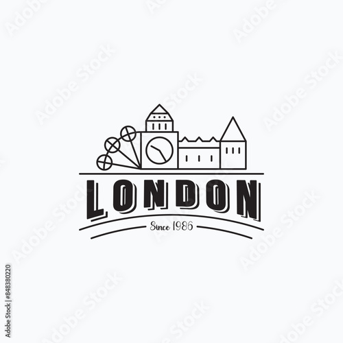 Minimalist line art london city logo vector illustration design. Simple london landmark icon logo concept.