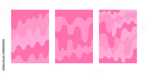Set of abstract wavy psychedelic groovy posters. Vector flat illustration of liquid textures. Vintage 1970s style
