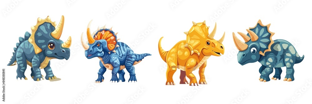 Collection of triceratops isolated on transparent background. Hand drawn vector art. Collection of triceratops isolated on transparent background. Hand drawn vector art.
