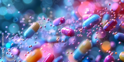 Enhancing Drug Effectiveness and Stability with Nanoparticles for Improved Treatment Results. Concept Drug Development, Nanoparticles, Treatment Innovation, Medical Advancements photo